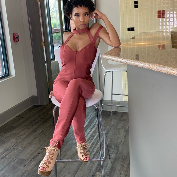 Uncrowned Queens Pants - Rust Colored Bandage Romper